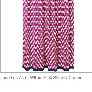 JONATHAN ADLER Pink Navy Blue Mod Designer Shower Curtain Excellent Condition